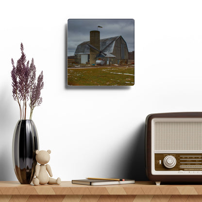 U R There Photography Chapman Road Grey I Rustic Farmhouse Acrylic Analog Wall Clock