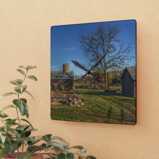U R There Photography Bowers Road Greys I Rustic Farmhouse Acrylic Analog Wall Clock