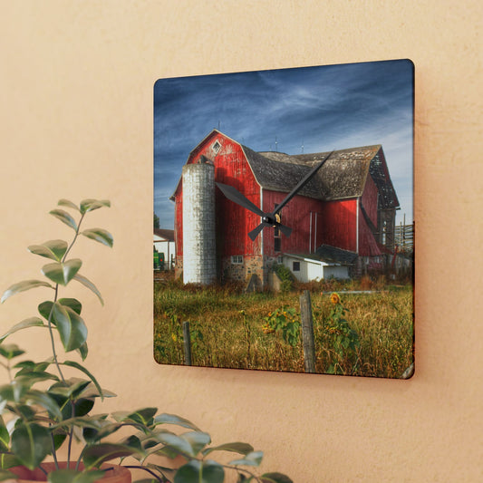 U R There Photography Hurd Corners Red I Rustic Farmhouse Acrylic Analog Wall Clock