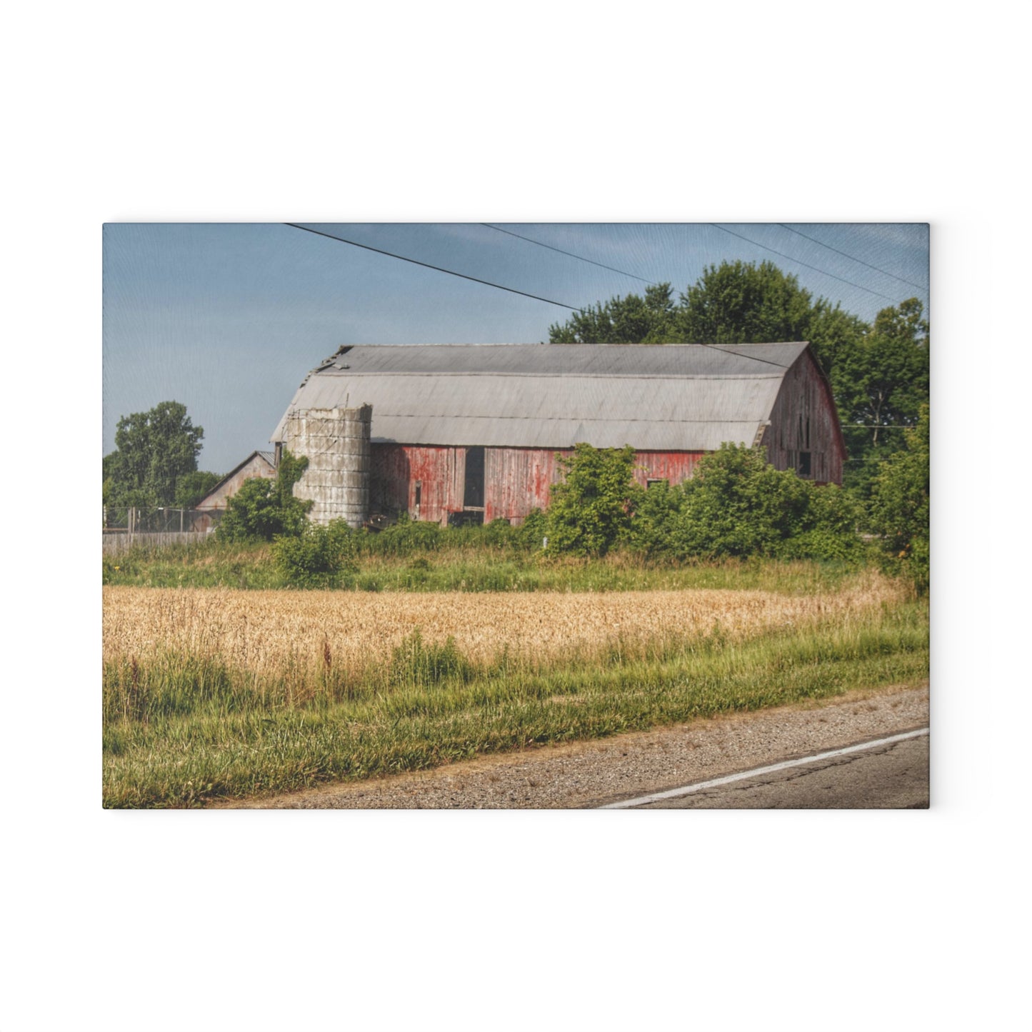 U R There Photography Dodge Road Old Red Rustic Farmhouse Tempered-Glass Cutting Board