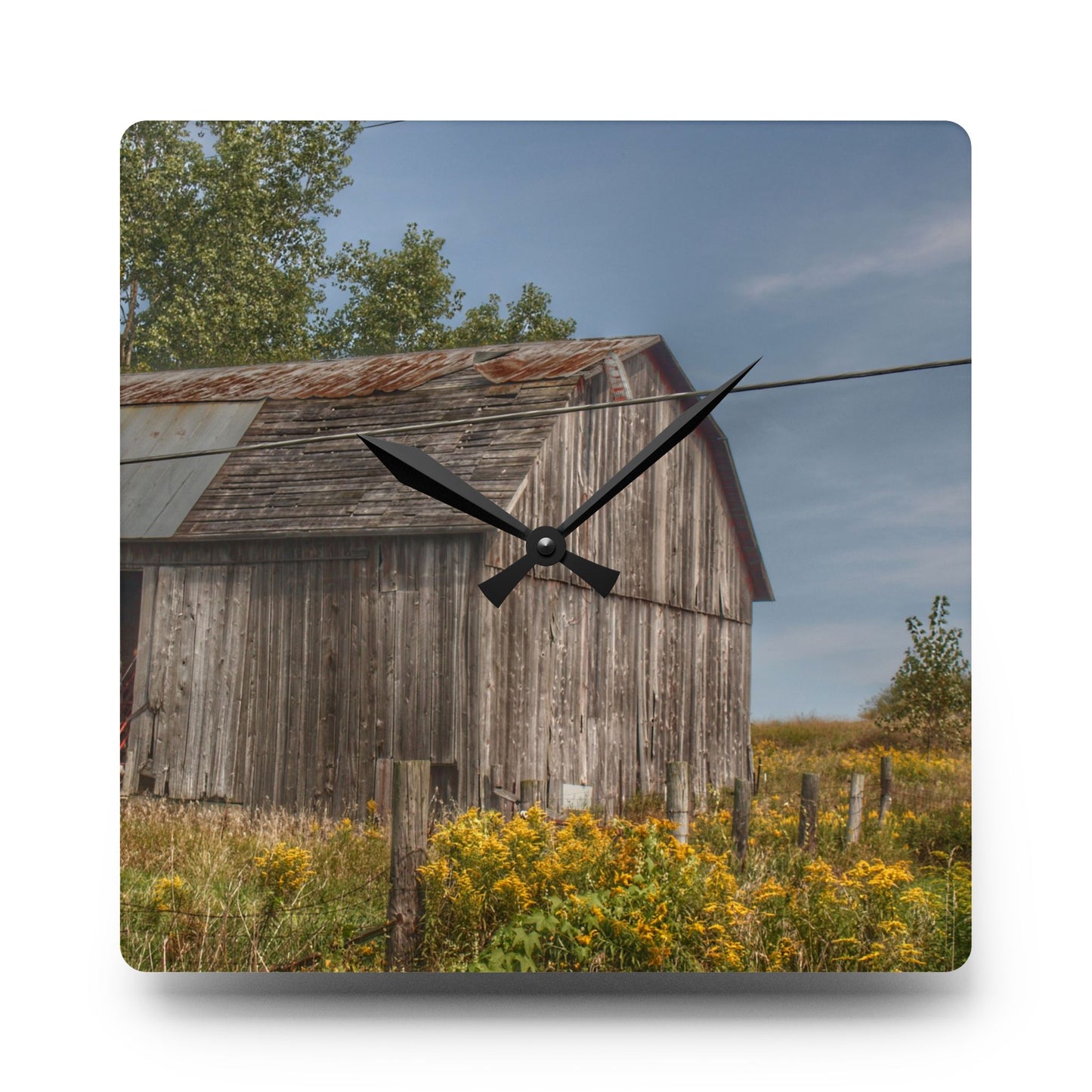 U R There Photography Schott Road Grey I Rustic Farmhouse Acrylic Analog Wall Clock