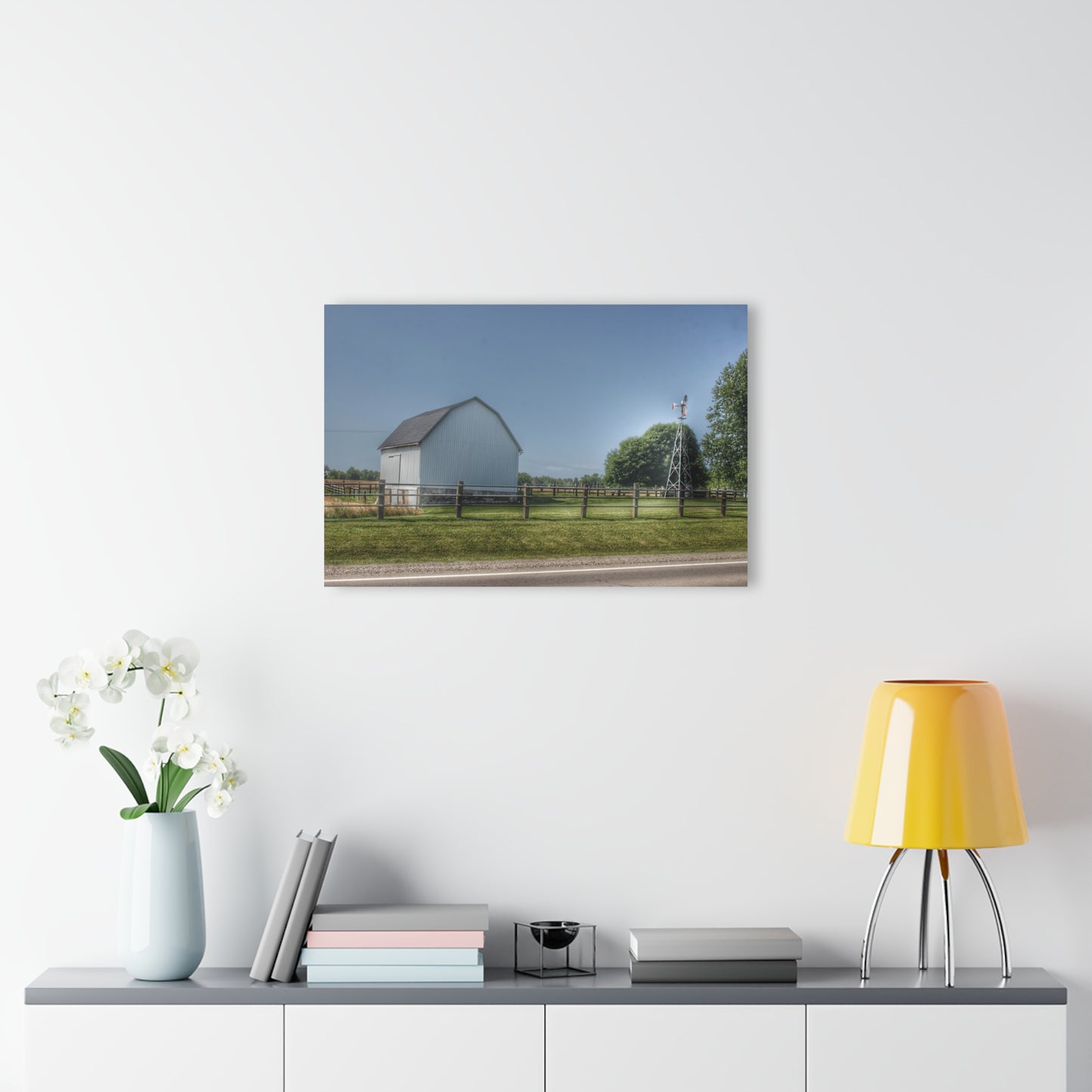 U R There Photography M-90 White and Windmill I Rustic Farmhouse Acrylic Wall Print
