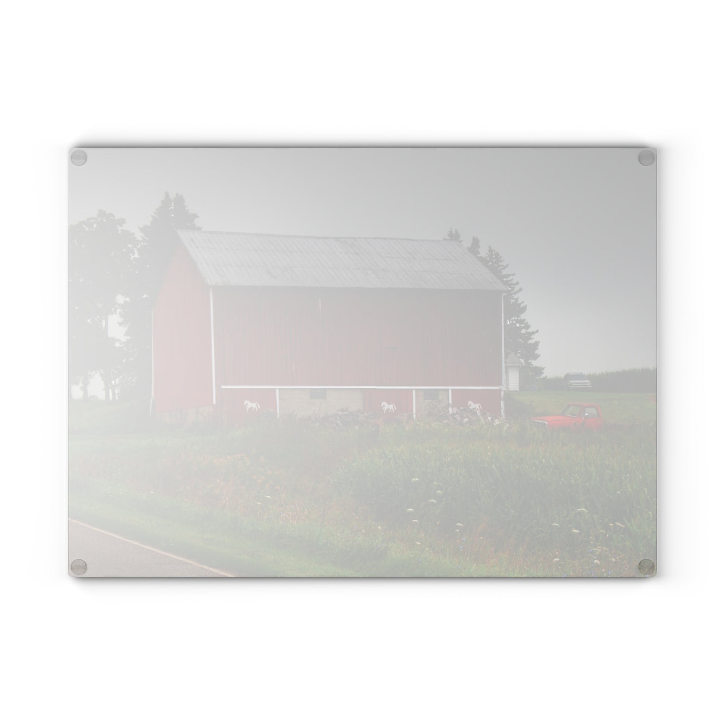 U R There Photography Brown Road Horse Barn I Rustic Farmhouse Tempered-Glass Cutting Board