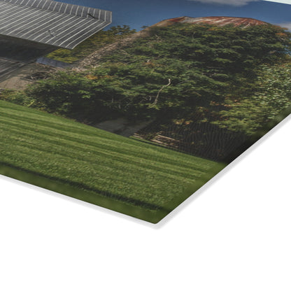 U R There Photography Ludwig Road Summer Grey and Silo Rustic Farmhouse Tempered-Glass Cutting Board