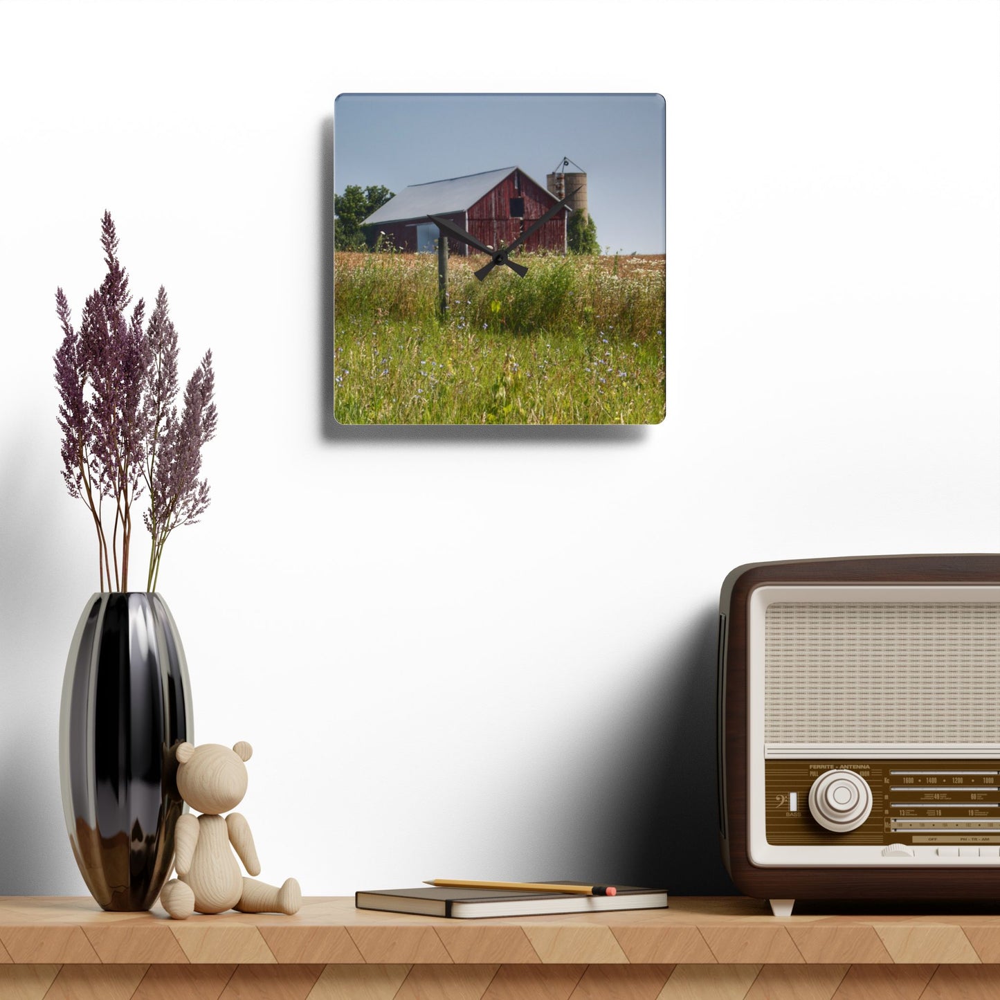 U R There Photography North Lake Pleasant Little Red I Rustic Farmhouse Acrylic Analog Wall Clock