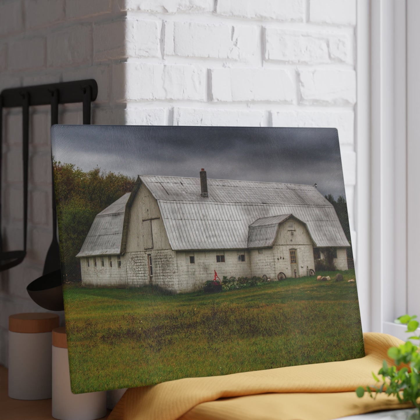 U R There Photography Milliman Road White Rustic Farmhouse Tempered-Glass Cutting Board