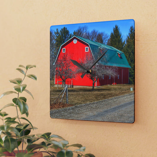 U R There Photography Campground Road Red Rustic Farmhouse Acrylic Analog Wall Clock