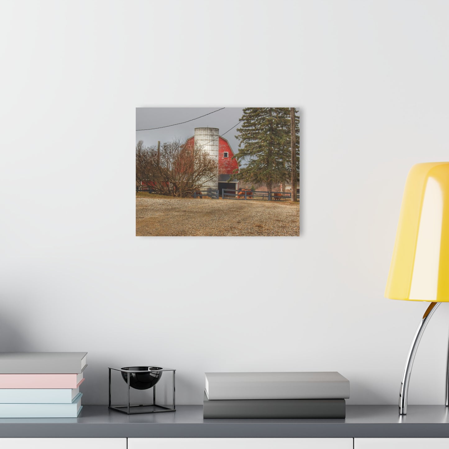 U R There Photography Blood Road Red and Horses Rustic Farmhouse Acrylic Wall Print