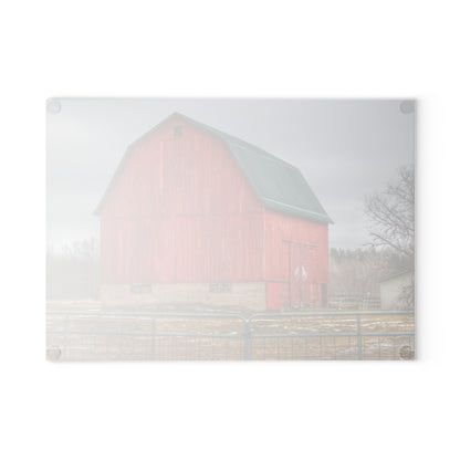 U R There Photography Lonsberry Red Rustic Farmhouse Tempered-Glass Cutting Board