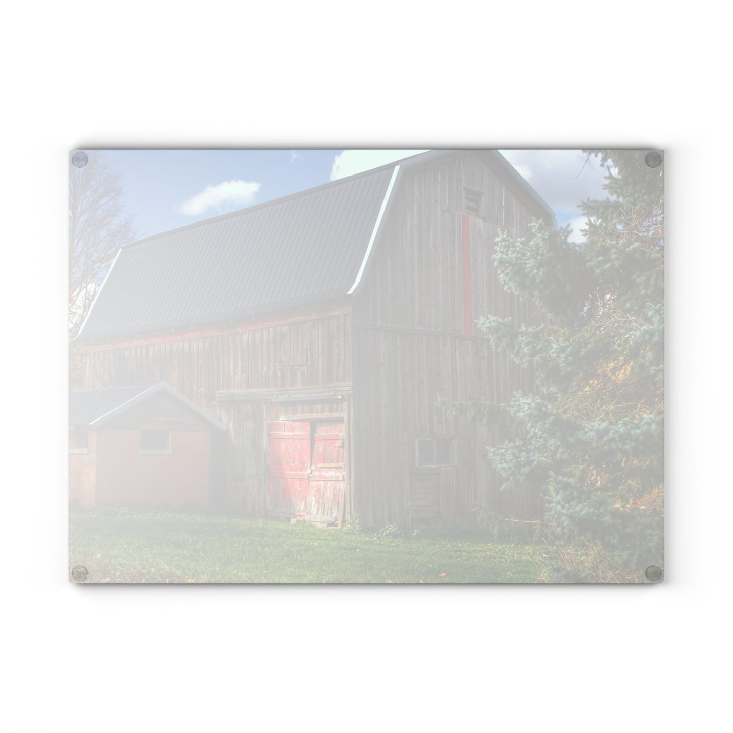 U R There Photography East Leonard Road Red Rustic Farmhouse Tempered-Glass Cutting Board