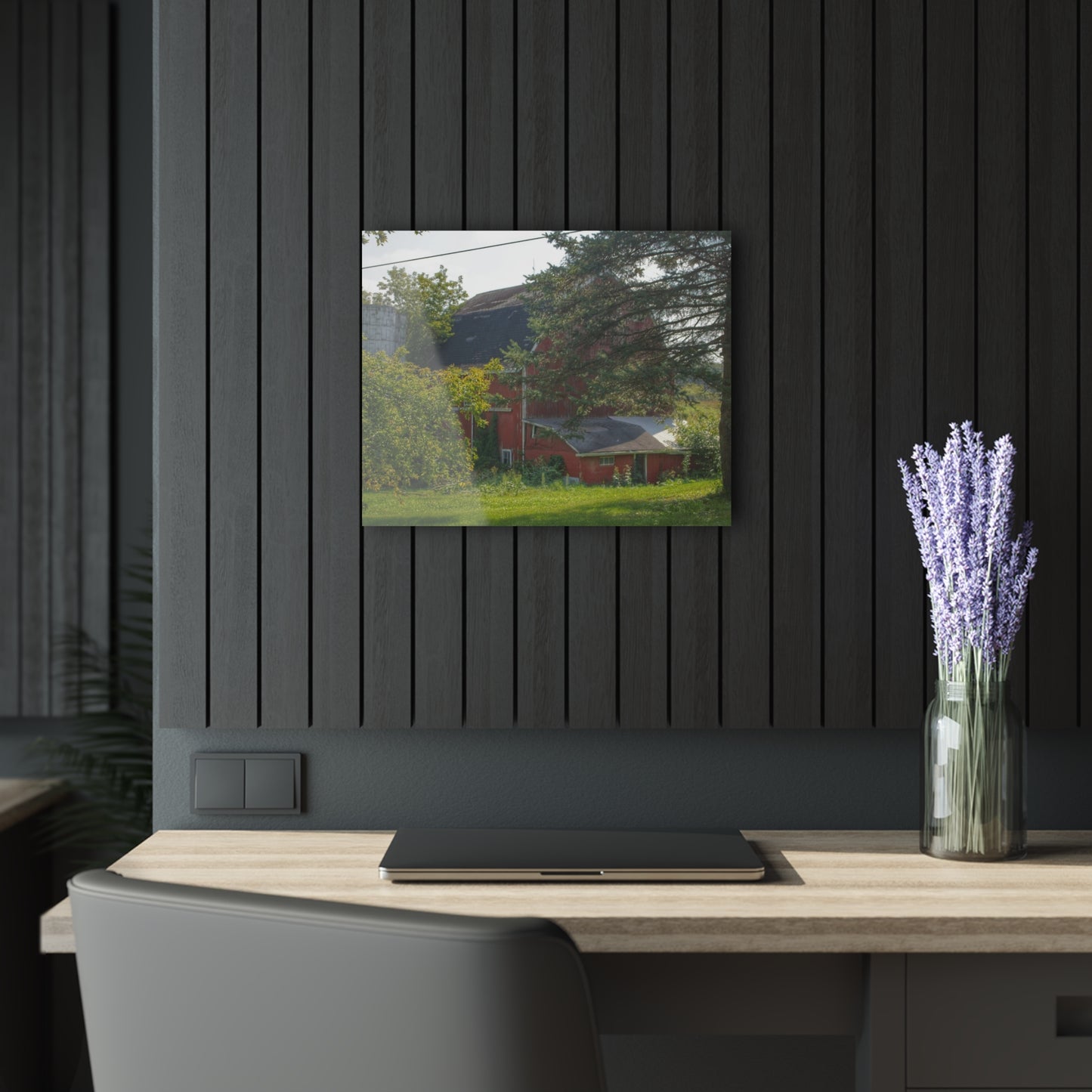 U R There Photography Grey Road Red Rustic Farmhouse Acrylic Wall Print