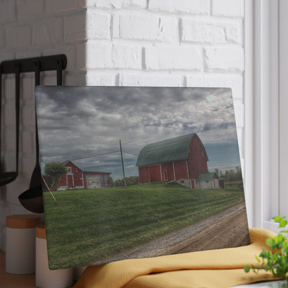 U R There Photography Elmwood Road Reds Rustic Farmhouse Tempered-Glass Cutting Board