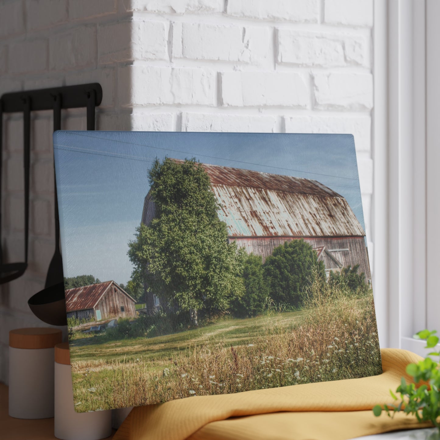 U R There Photography Barkley Road Red in Summer II Rustic Farmhouse Tempered-Glass Cutting Board