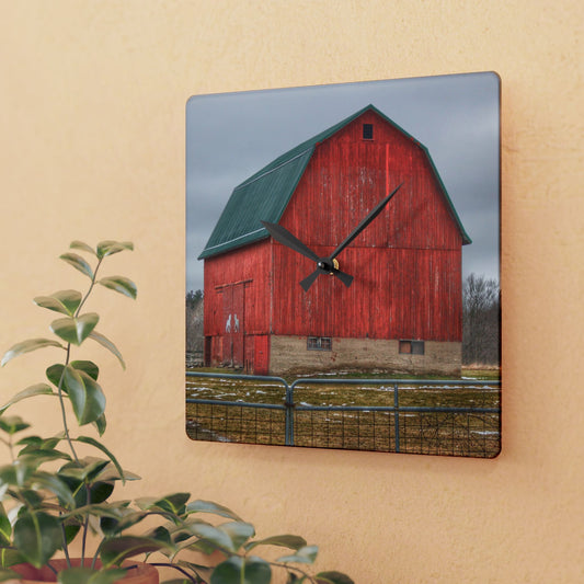 U R There Photography Lonsberry Red Rustic Farmhouse Acrylic Analog Wall Clock