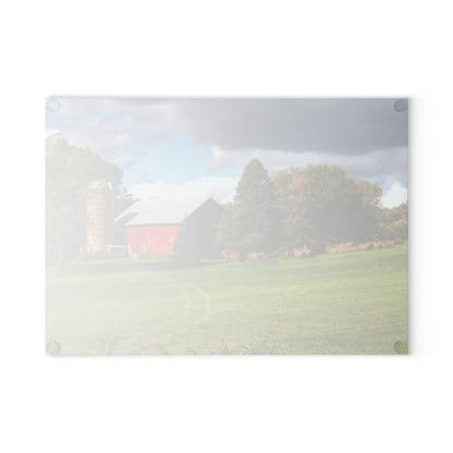 U R There Photography Columbiaville Road Red II Rustic Farmhouse Tempered-Glass Cutting Board
