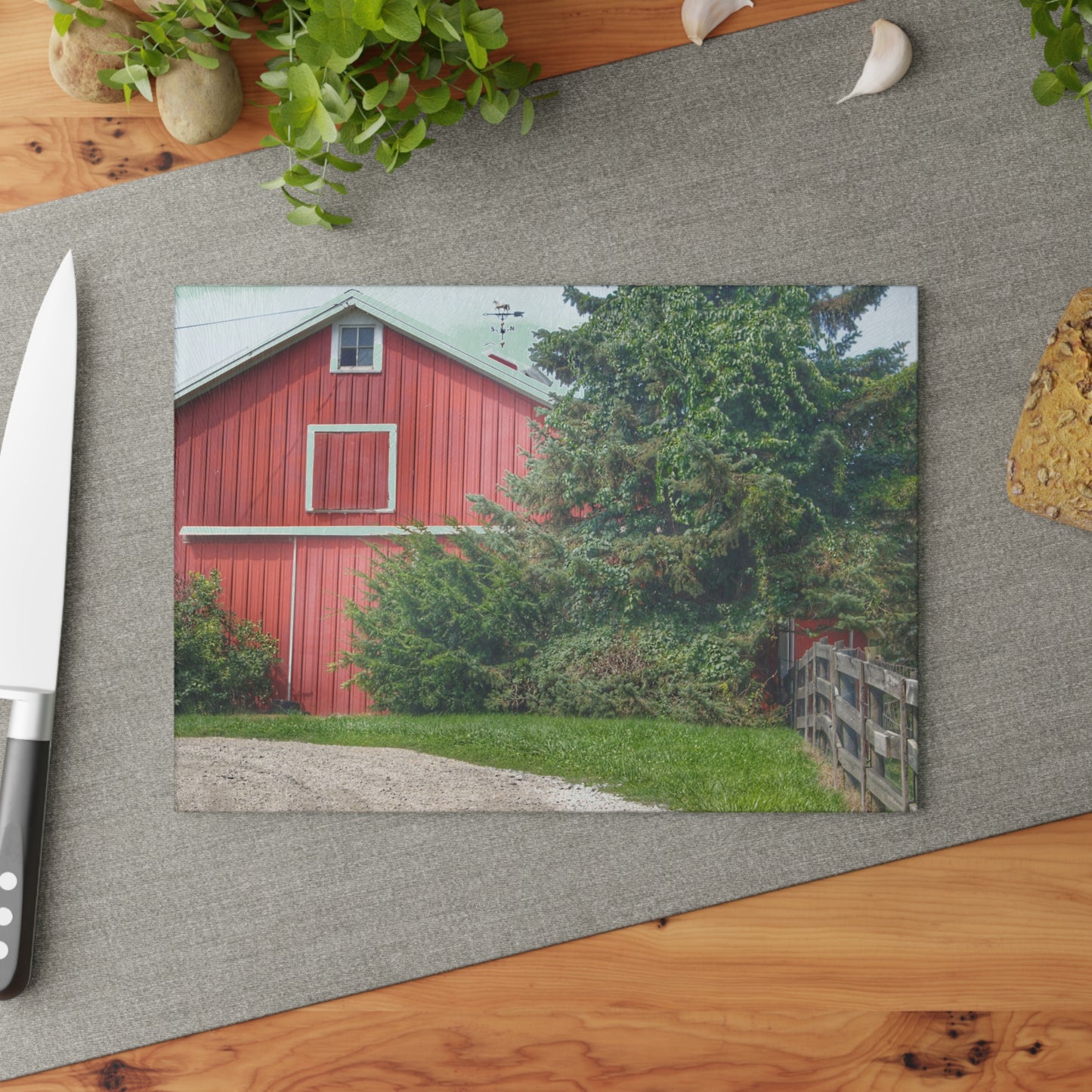 U R There Photography Modern Red I Rustic Farmhouse Tempered-Glass Cutting Board