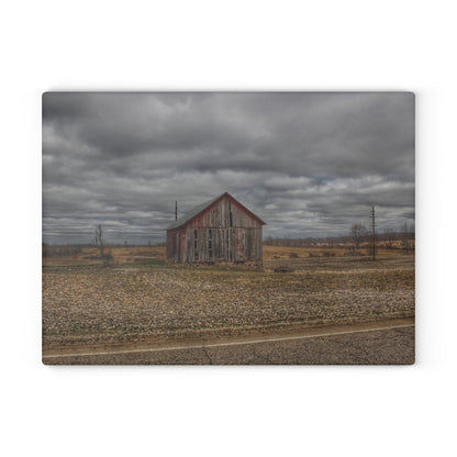 U R There Photography Barnes Road Little Red II Rustic Farmhouse Tempered-Glass Cutting Board