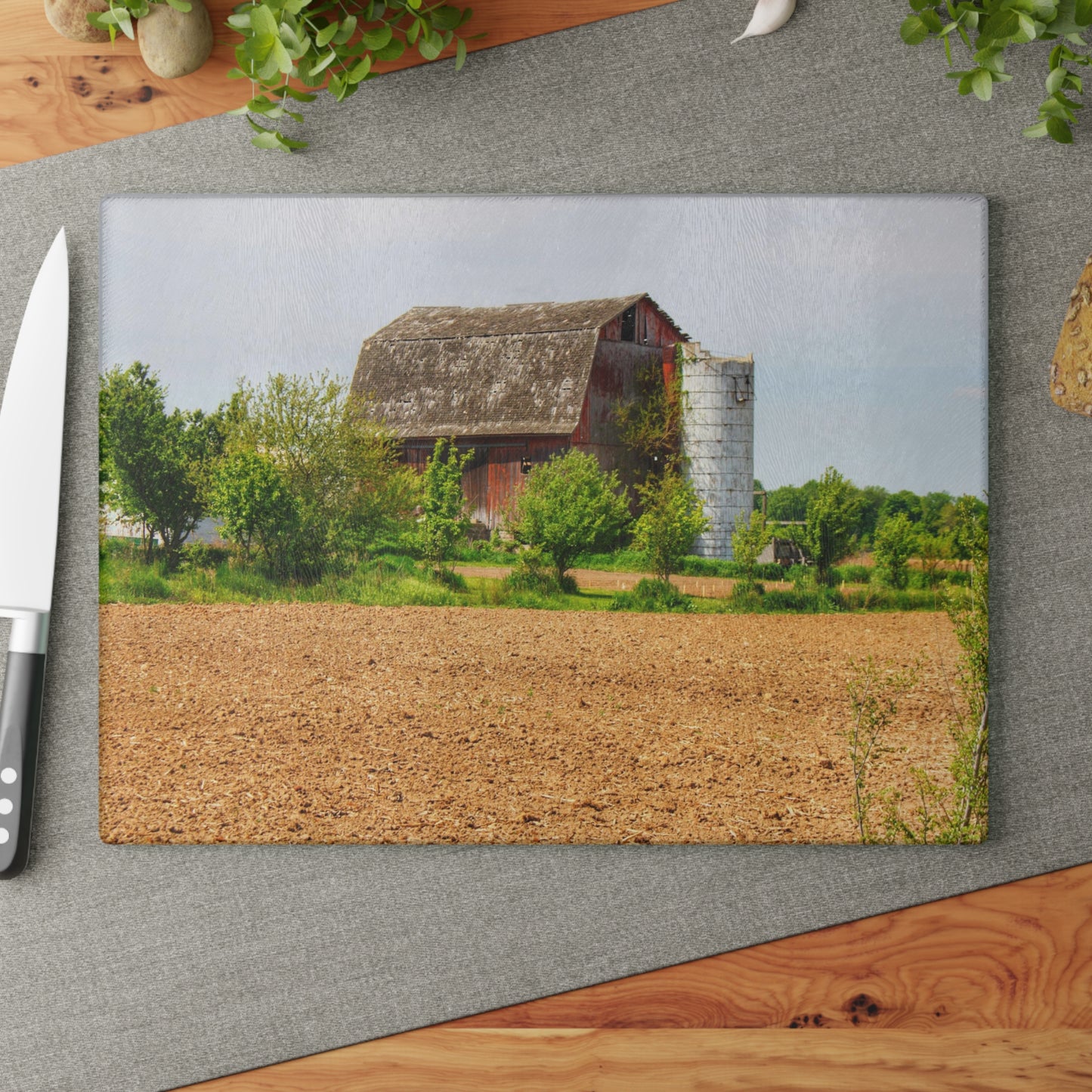 U R There Photography Colwood Road Old Red Rustic Farmhouse Tempered-Glass Cutting Board