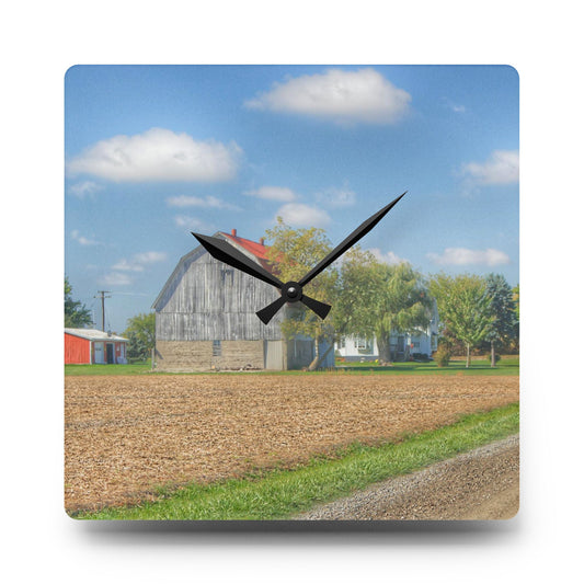 U R There Photography Sheridan Line Road Grey I Rustic Farmhouse Acrylic Analog Wall Clock 10.75'' × 10.75'' (Square)