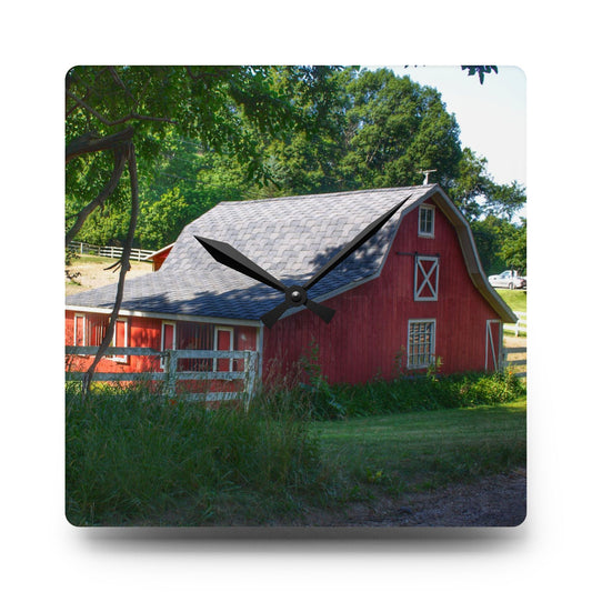 Davis Lake Road Little Red Rustic Farmhouse Acrylic Analog Wall Clock 10.75'' × 10.75'' (Square)