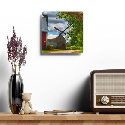 U R There Photography Hough Barn View Rustic Farmhouse Acrylic Analog Wall Clock