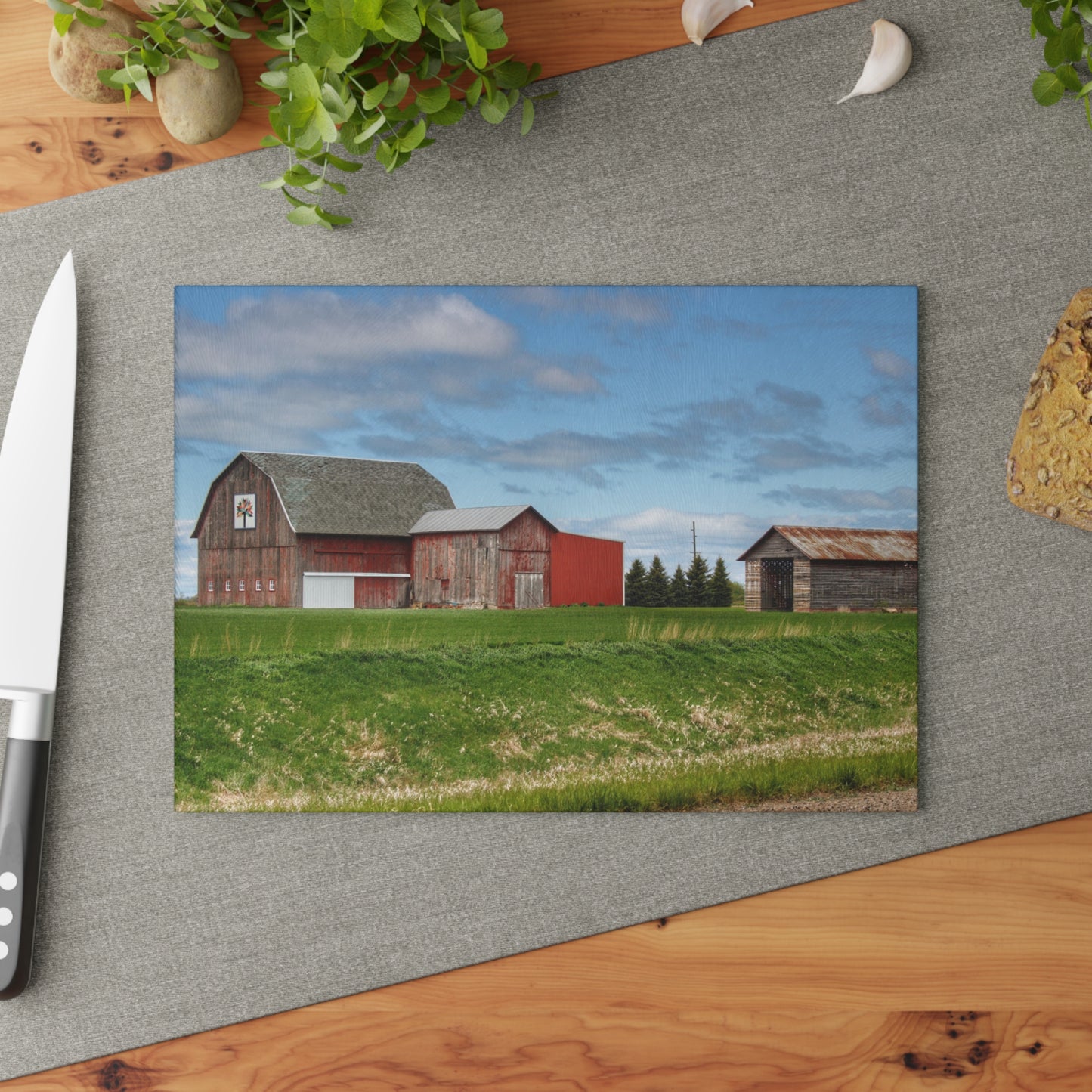 U R There Photography Unionville Reds Rustic Farmhouse Tempered-Glass Cutting Board