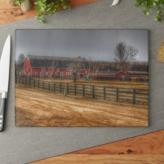 U R There Photography Barber Road Farm II Rustic Farmhouse Tempered-Glass Cutting Board