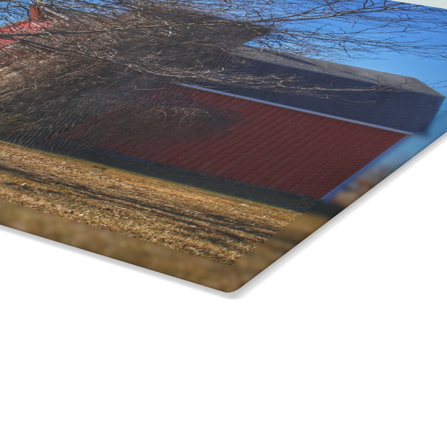 U R There Photography Leonard Road Red Rustic Farmhouse Tempered-Glass Cutting Board 8"x 11"