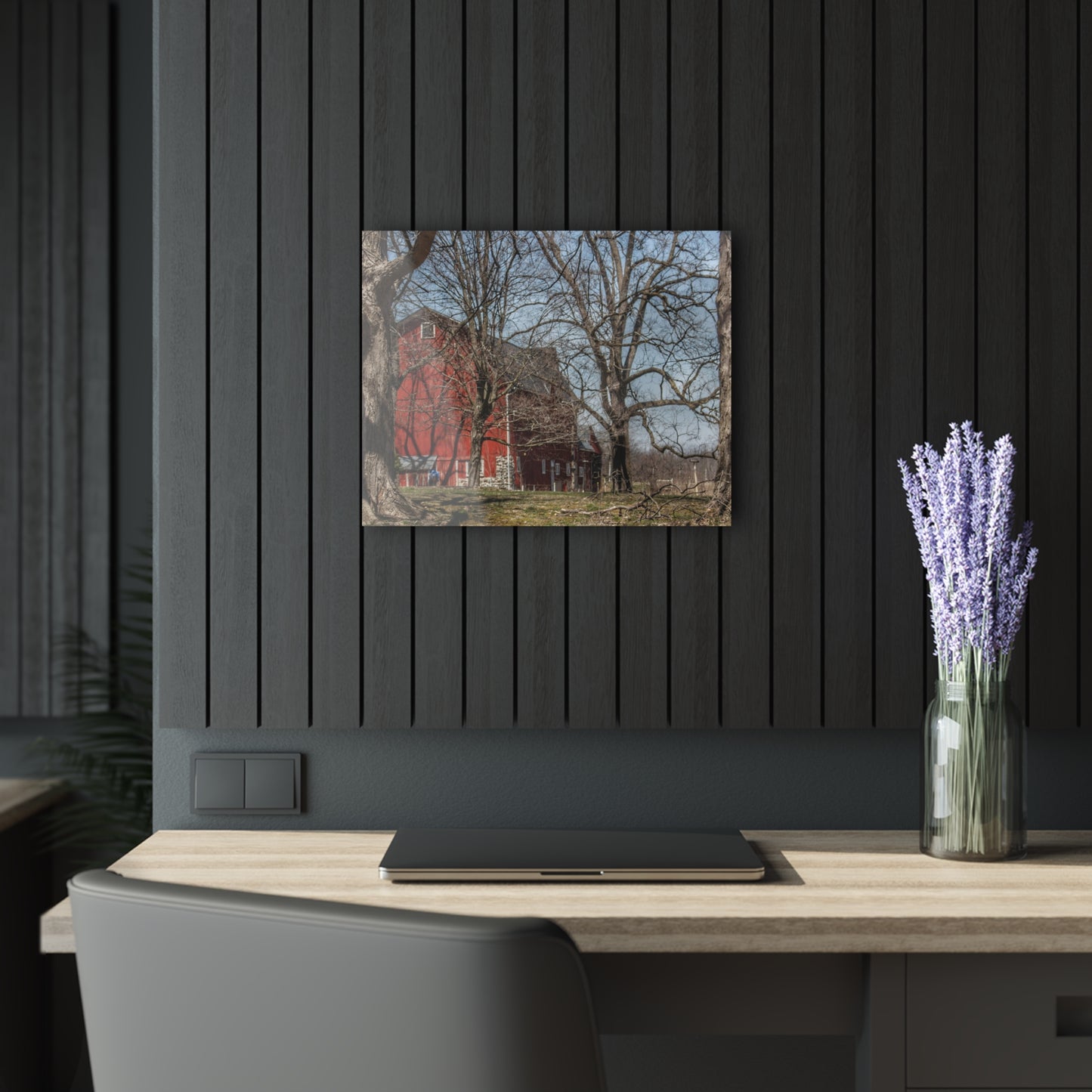 U R There Photography Hill Road Red Rustic Farmhouse Acrylic Wall Print