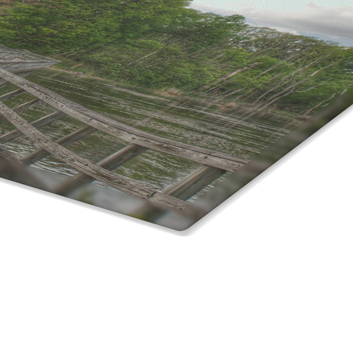 U R There Photography Linear Park Bridge in Lapeer I Rustic Farmhouse Tempered-Glass Cutting Board