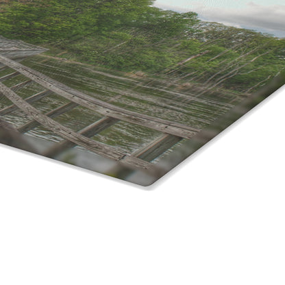 U R There Photography Linear Park Bridge in Lapeer I Rustic Farmhouse Tempered-Glass Cutting Board