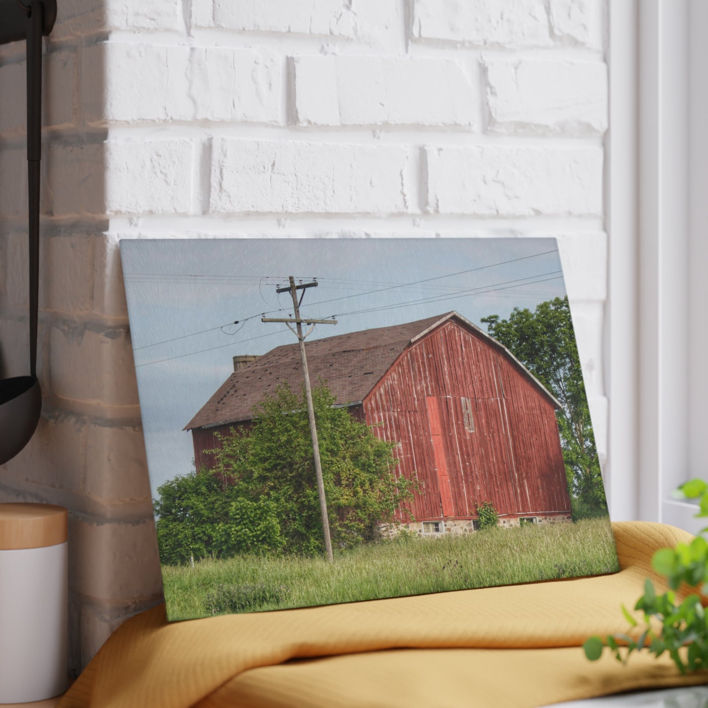U R There Photography Armstrong Road Red I Rustic Farmhouse Tempered-Glass Cutting Board