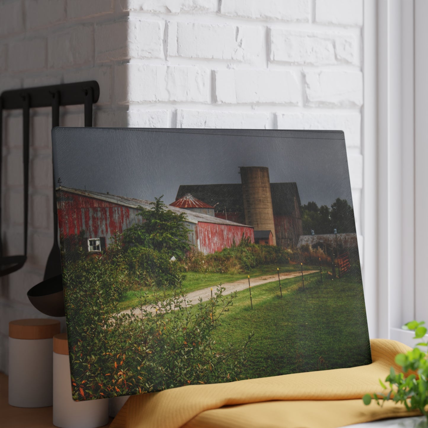 U R There Photography Path of Barns Rustic Farmhouse Tempered-Glass Cutting Board