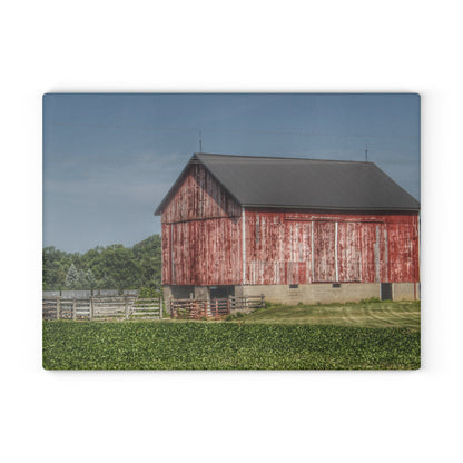 U R There Photography Lake Pleasant Corral Red I Rustic Farmhouse Tempered-Glass Cutting Board