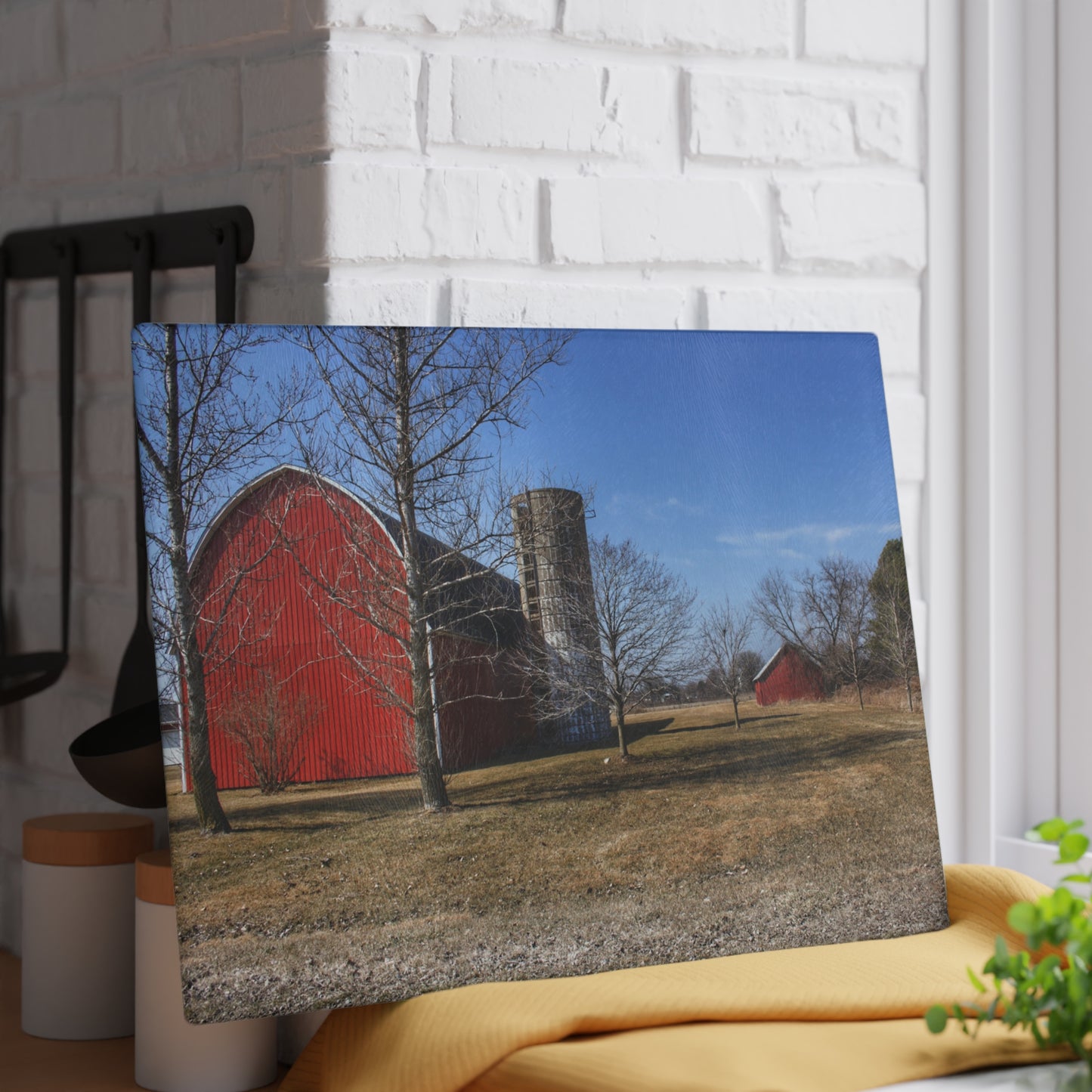 U R There Photography Romeo Plank Road Reds I Rustic Farmhouse Tempered-Glass Cutting Board