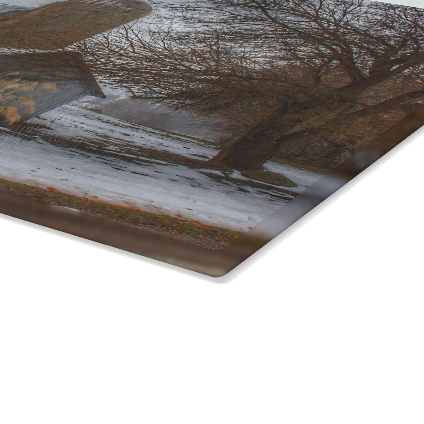 U R There Photography Ludwig Road Greys in the Fog Rustic Farmhouse Tempered-Glass Cutting Board