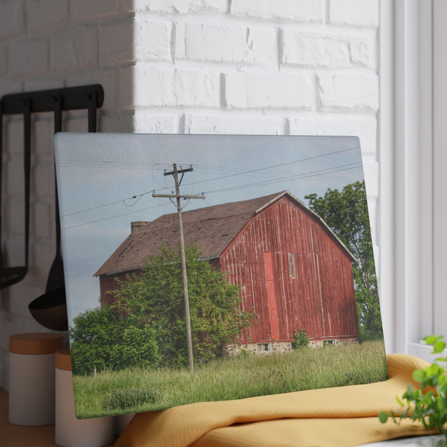 U R There Photography Armstrong Road Red I Rustic Farmhouse Tempered-Glass Cutting Board