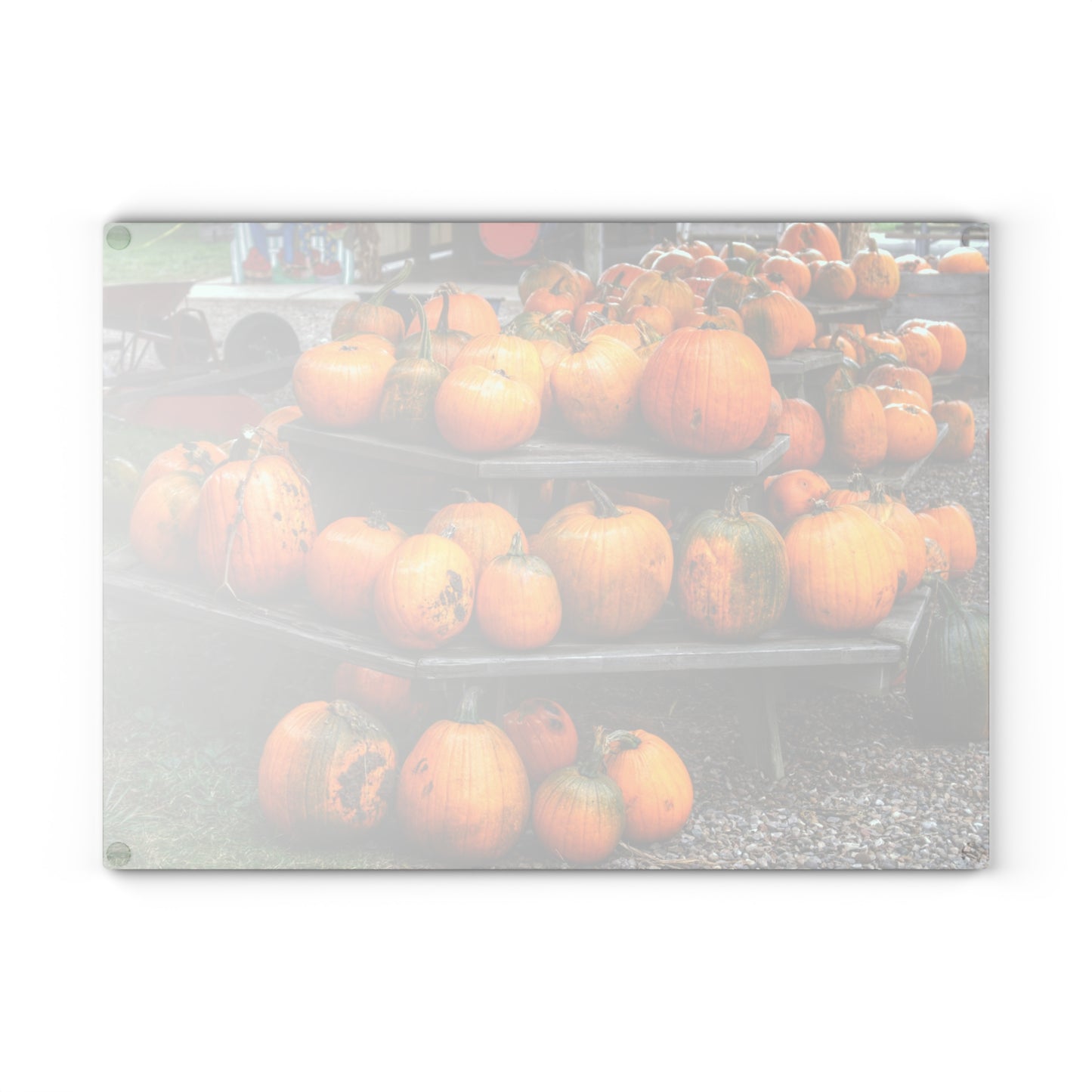 Barn Boutique Rustic Tempered-Glass Cutting Board| Tabletop Pumpkins