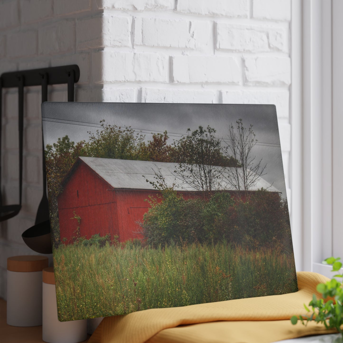 U R There Photography Willard Road Red I Rustic Farmhouse Tempered-Glass Cutting Board
