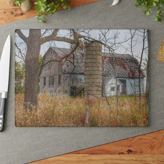 U R There Photography Hill Road Roadside Grey II Rustic Farmhouse Tempered-Glass Cutting Board