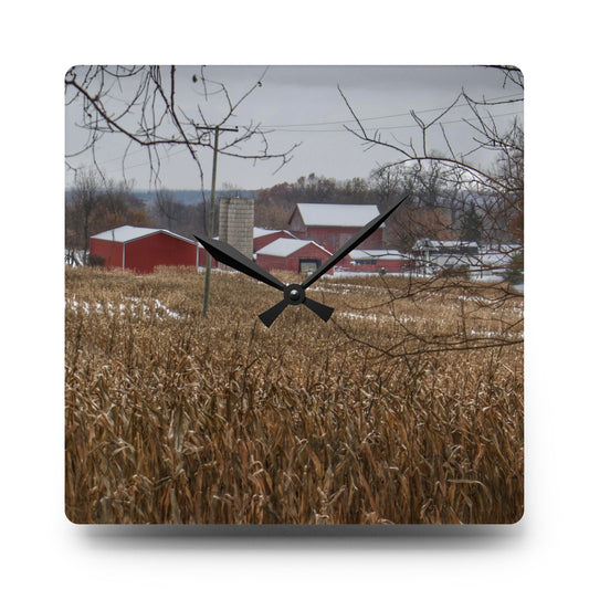 Beyond the Cornfield on Sutton Rustic Farmhouse Acrylic Analog Wall Clock 10.75'' × 10.75'' (Square)