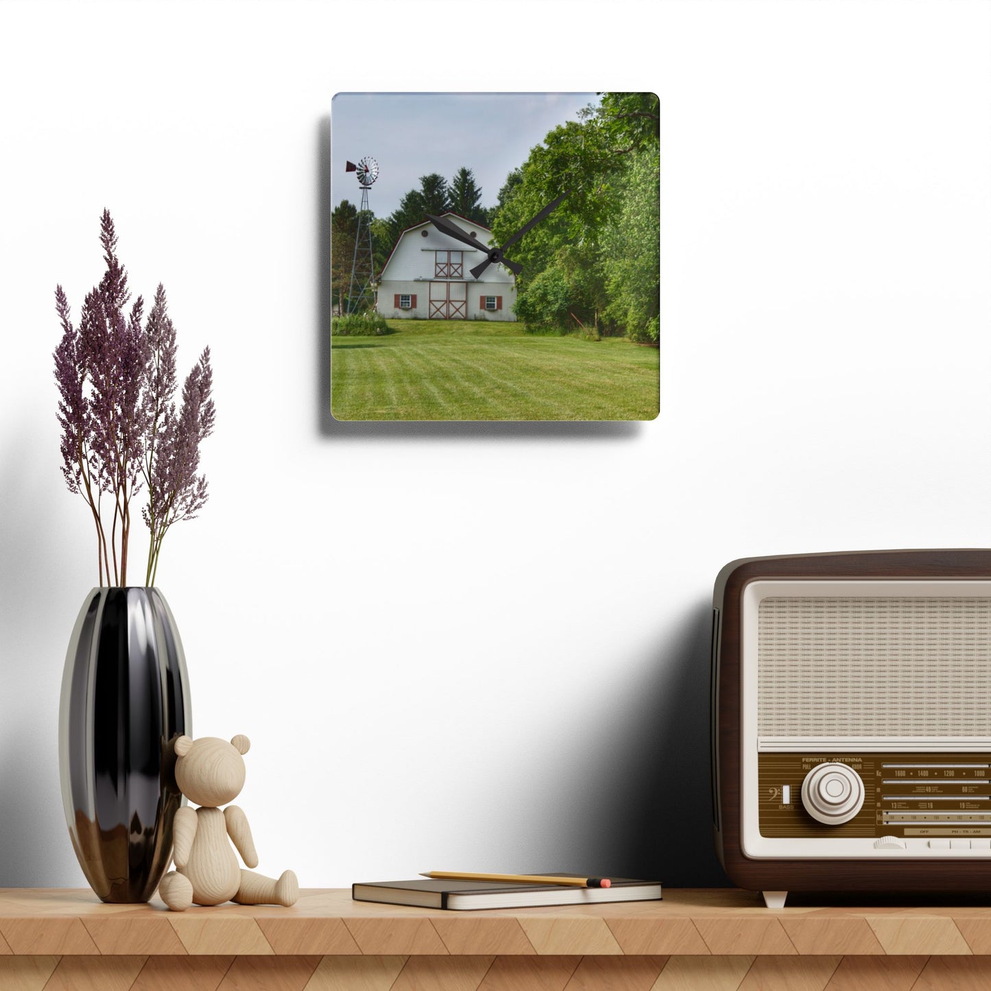 U R There Photography Hunters Creek White Rustic Farmhouse Acrylic Analog Wall Clock