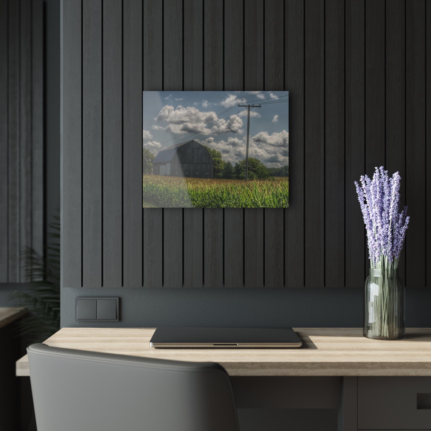 U R There Photography Grey Barn in a Cornfield Rustic Farmhouse Acrylic Wall Print