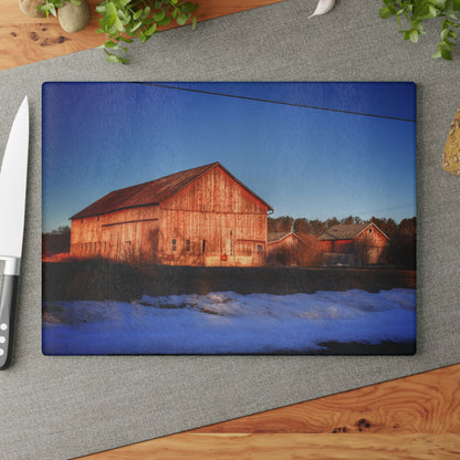 U R There Photography M-15 Reds in Winter Rustic Farmhouse Tempered-Glass Cutting Board