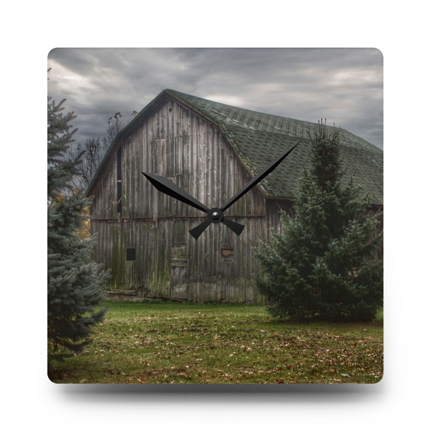 U R There Photography Pero Lake Road Grey I Rustic Farmhouse Acrylic Analog Wall Clock
