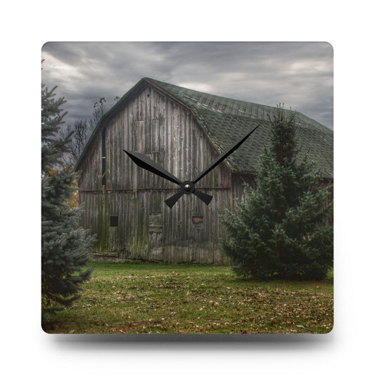Pero Lake Road Grey I Rustic Farmhouse Acrylic Analog Wall Clock 10.75'' × 10.75'' (Square)