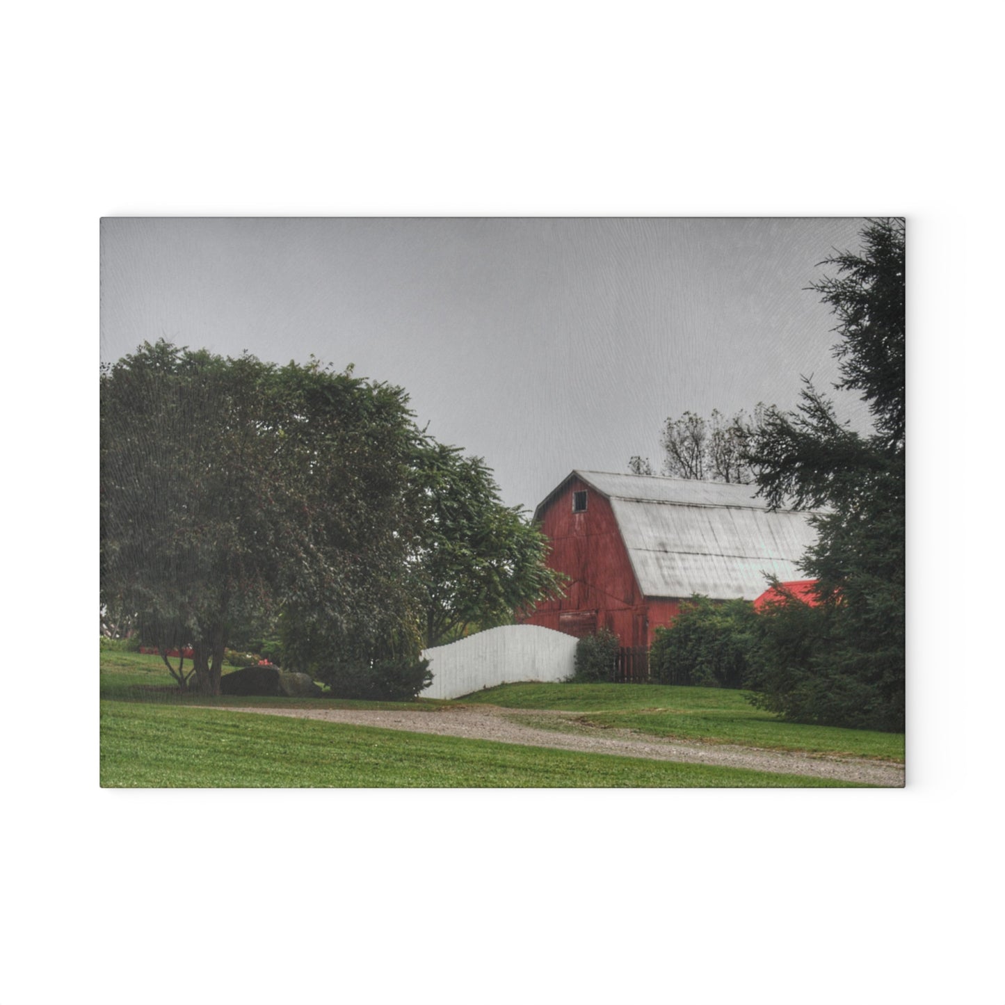 U R There Photography Bronson Lake Hidden Red II Rustic Farmhouse Tempered-Glass Cutting Board