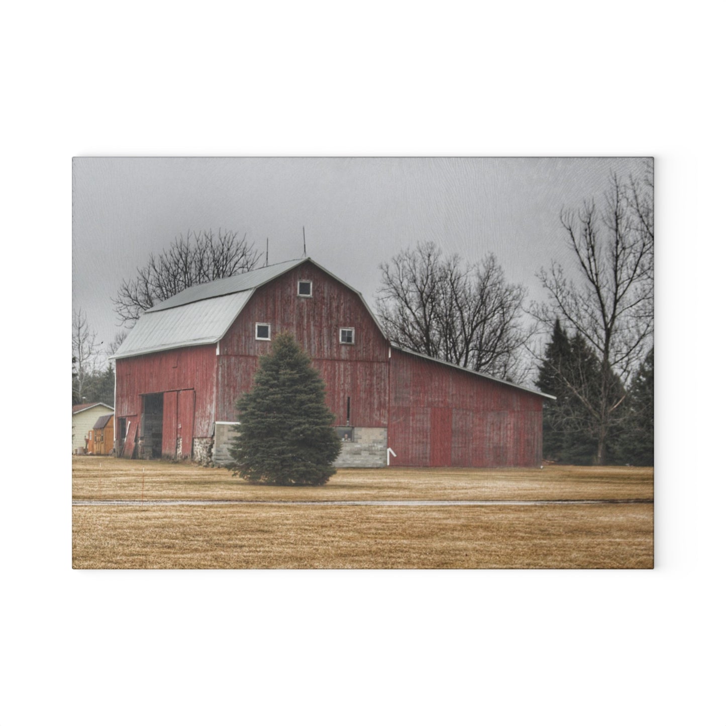 U R There Photography Daley Road Red I Rustic Farmhouse Tempered-Glass Cutting Board