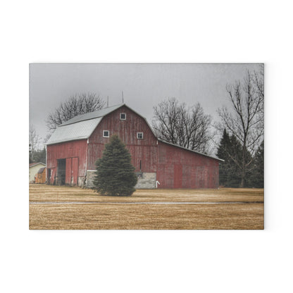 U R There Photography Daley Road Red I Rustic Farmhouse Tempered-Glass Cutting Board