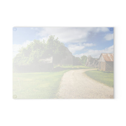 U R There Photography Brown City Road Barn and Buddy II Rustic Farmhouse Tempered-Glass Cutting Board